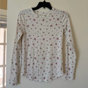 No Boundaries Floral Long Sleeve Top - White with Red Accents